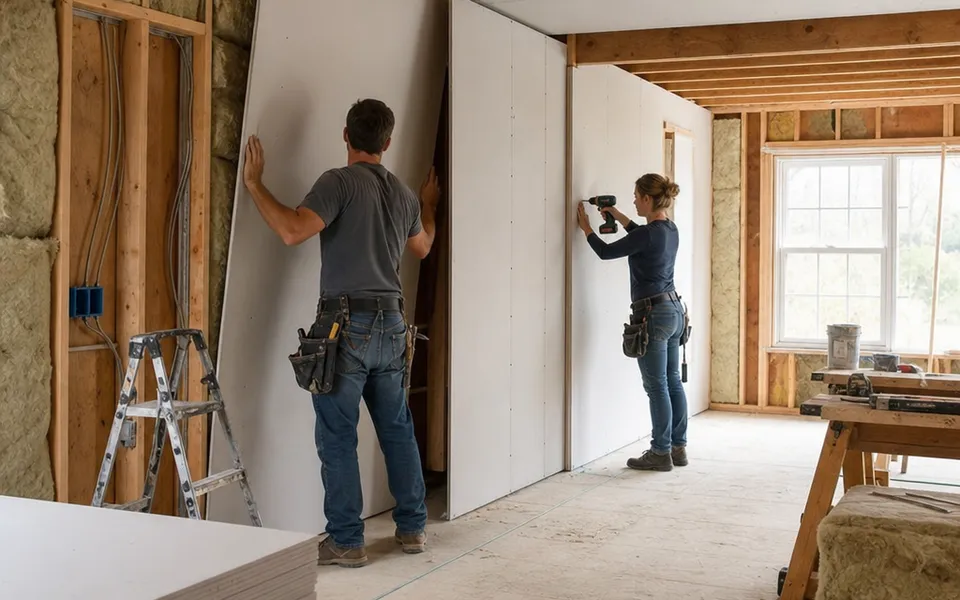 Bauherren beim Innenausbau ihres Ausbauhauses in Eigenleistung – Preise 2026 ab 185.000 Euro