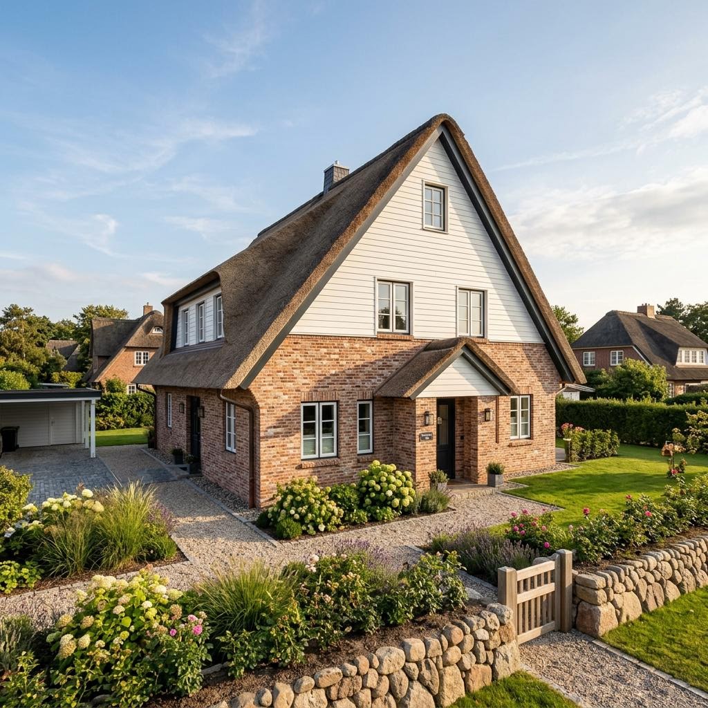 Friesenhaus Küstenglück von Albert Haus mit Reetdach-Optik und Backstein