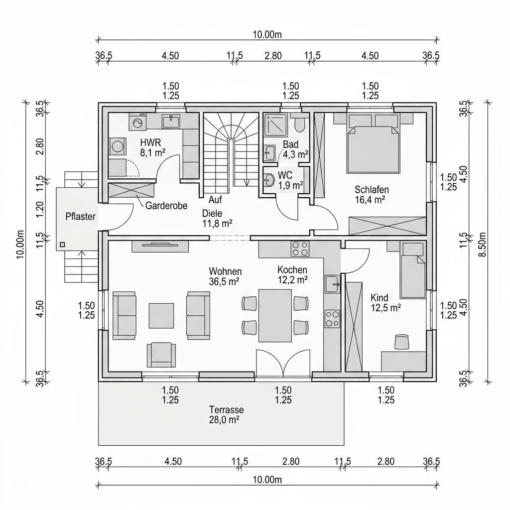 Grundriss Landhaus Eichenweg 156 – 156 m² Landhaus mit 5 Zimmern