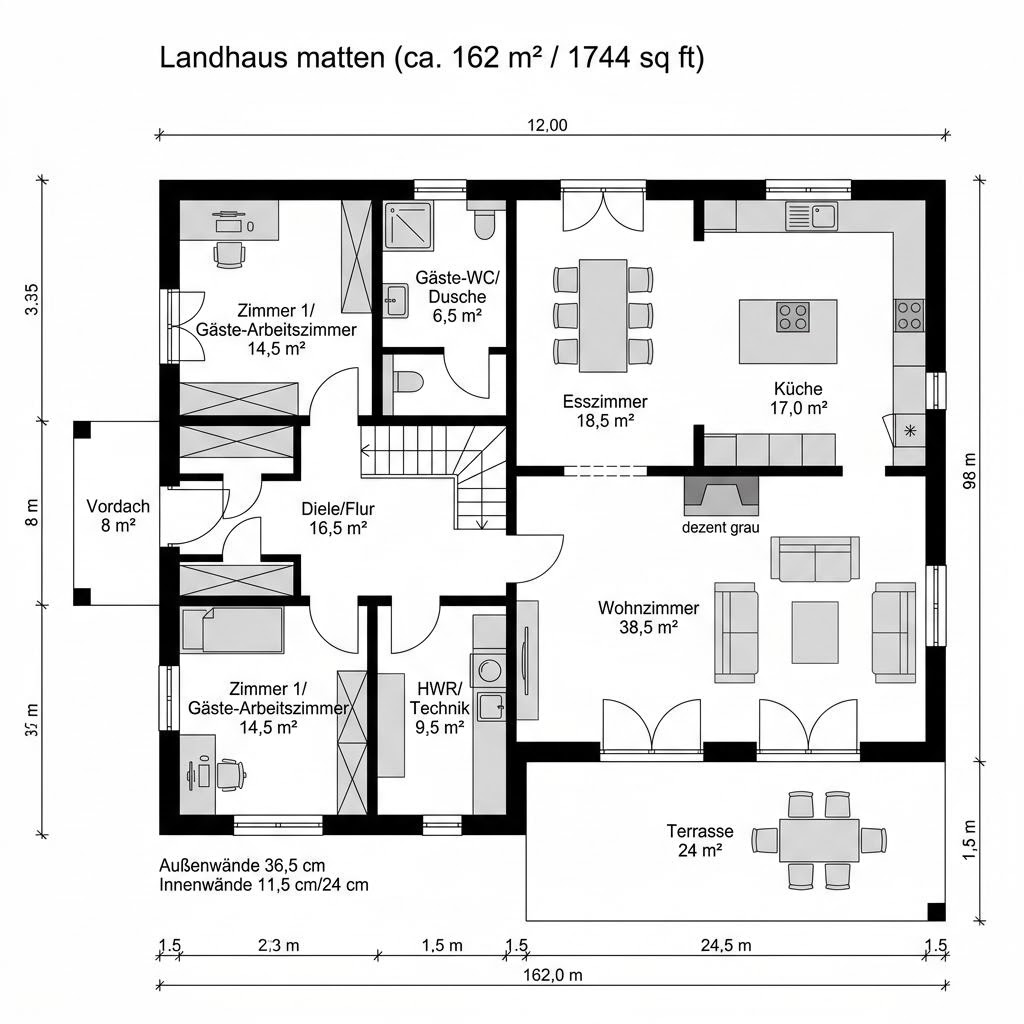 Grundriss Landgut 162 – 162 m² Landhaus mit 5 Zimmern