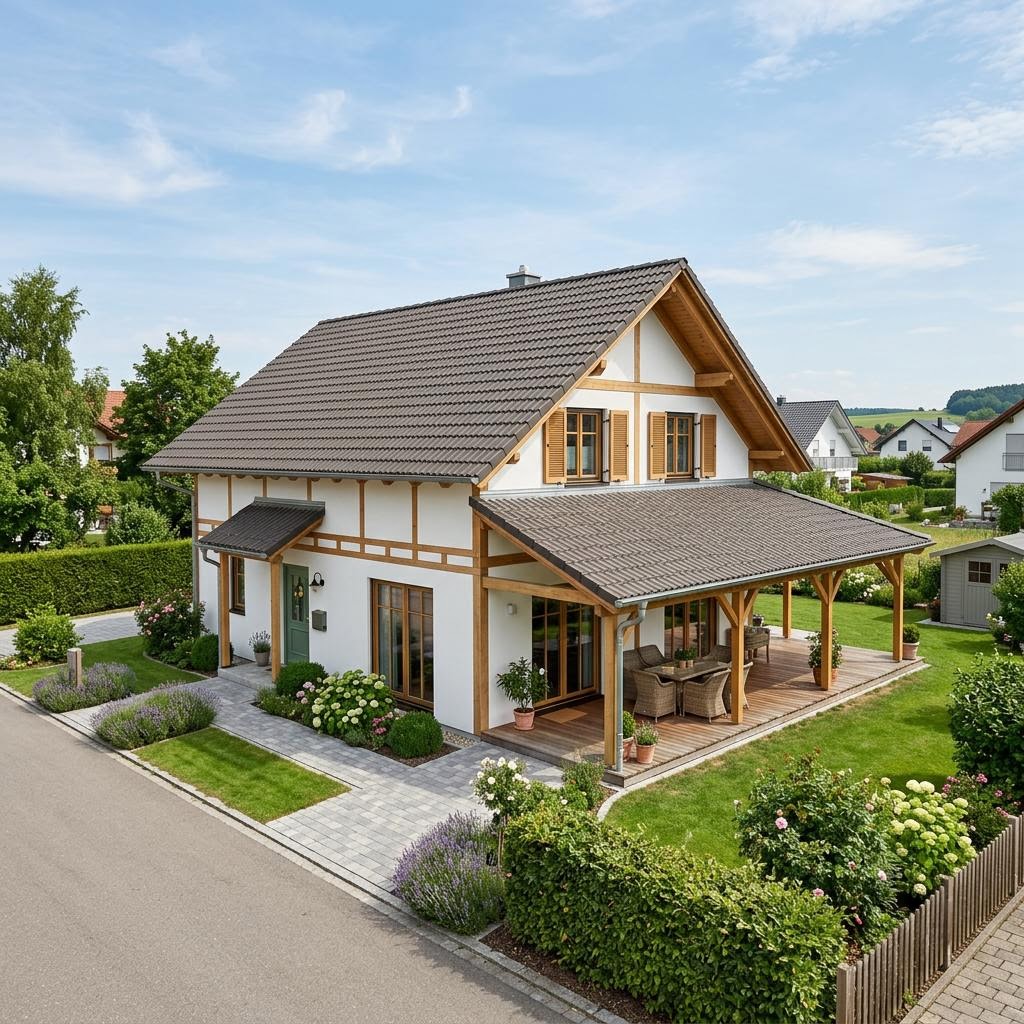 Landhaus Lindenhof 138 von Albert Haus — Fertighaus mit Schleppdach und 138 m²