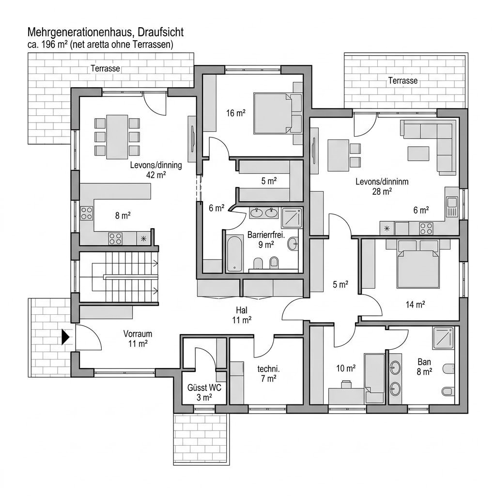 Grundriss Family Plus Mehrgeneration – 196 m² Mehrgenerationenhaus mit 8 Zimmern