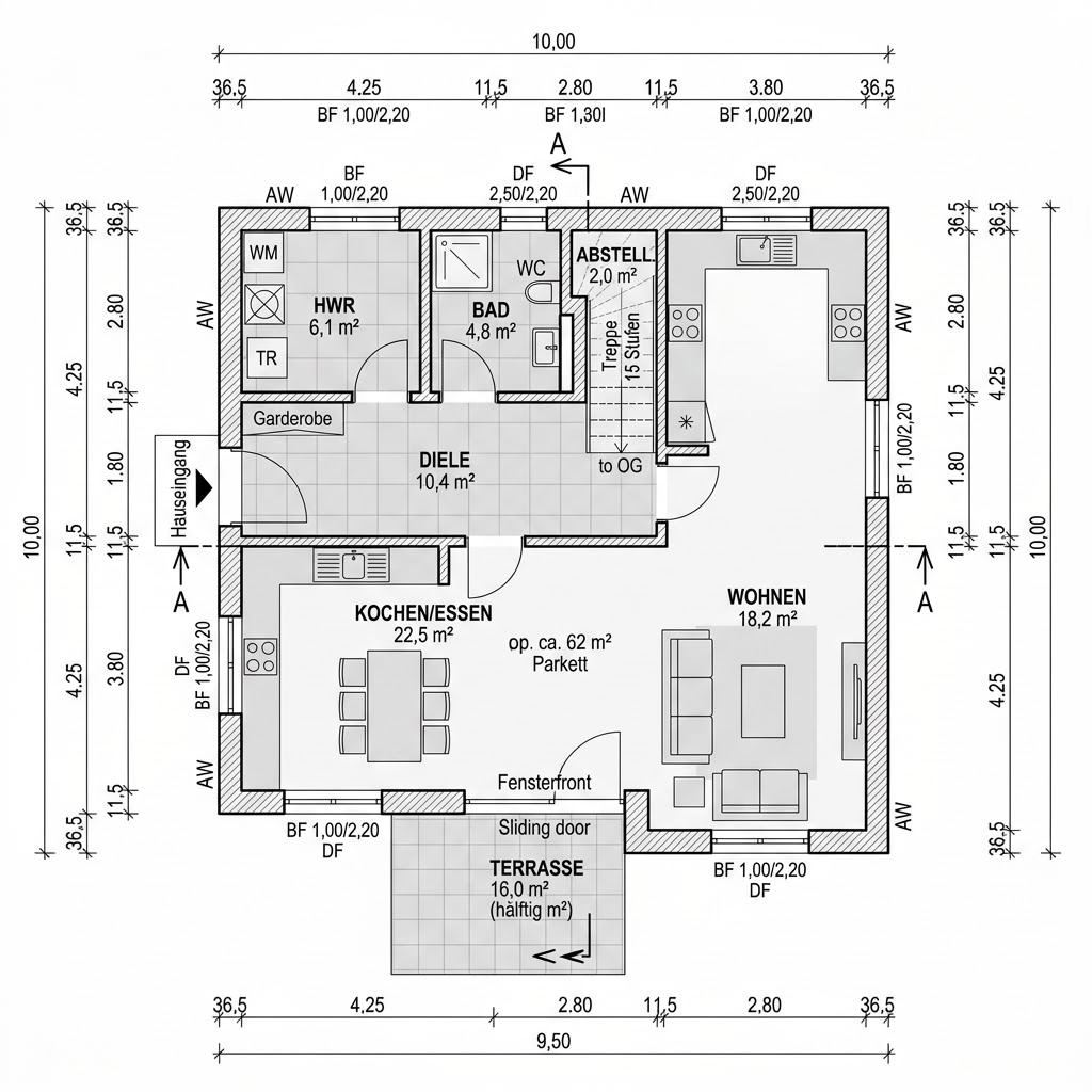 Grundriss Stadthaus Zelt 118 – 118 m² Stadtvilla mit 4 Zimmern