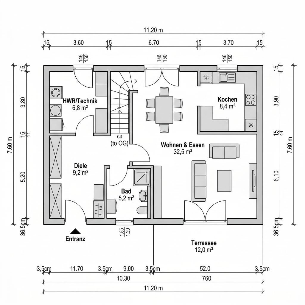 Grundriss Bausatzhaus Solo 120 von allkauf haus — 120 m², 4 Zimmer