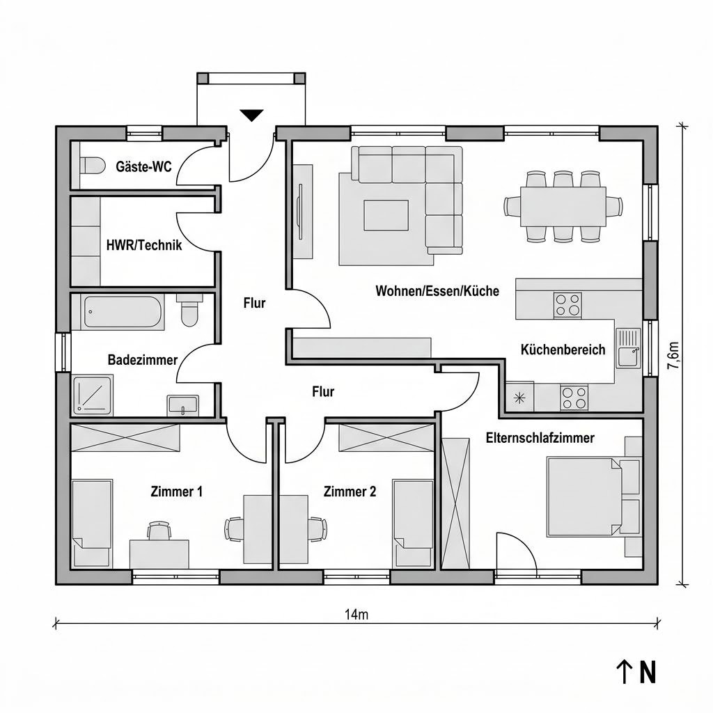 Grundriss Lifetime 3 – 107 m² Bungalow mit 4 Zimmern