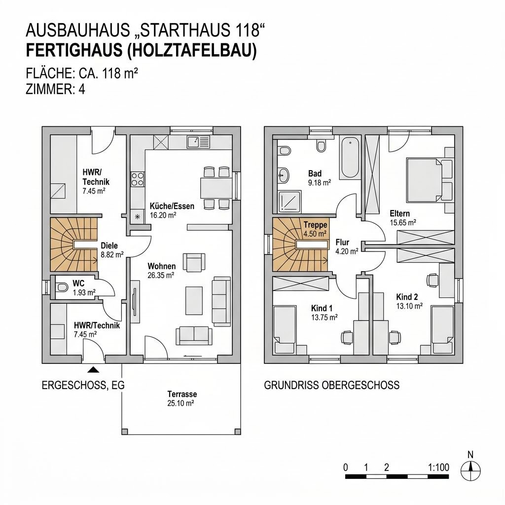 Grundriss Starthaus 118 von allkauf haus — 118 m², 4 Zimmer