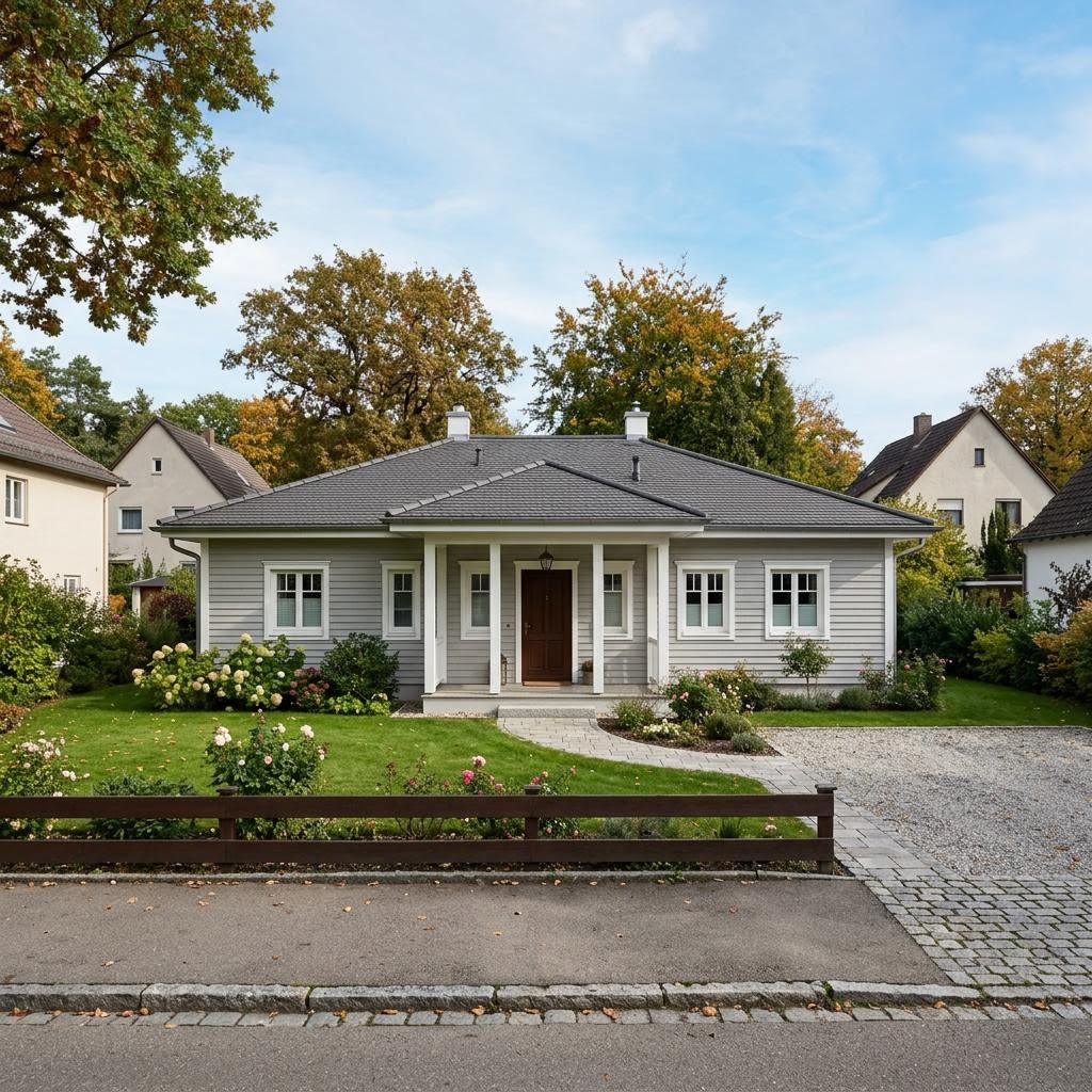 Amerikanisches Haus Boston von Albert Haus — Fertighaus im Neuengland-Stil mit Walmdach und 124 m²