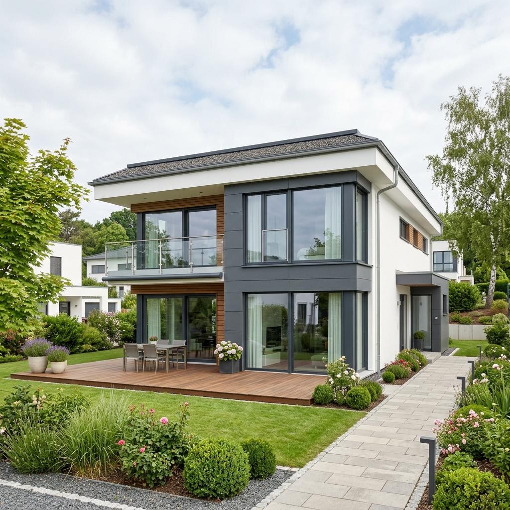 Flachdachhaus Bauhaus 145 von ARGE-HAUS — Holztafelbau mit 145 m²