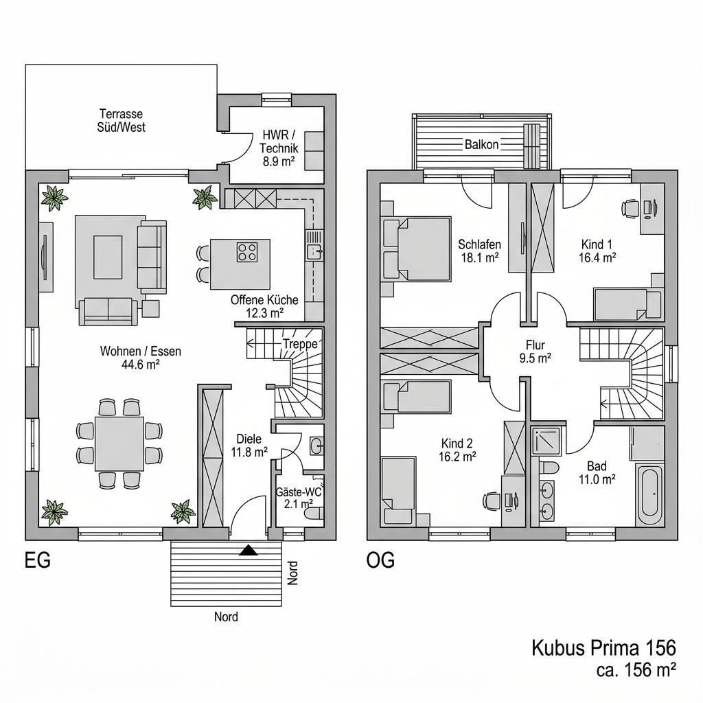 Grundriss Kubus Prima 156 von ARGE-HAUS — 156 m², 5 Zimmer