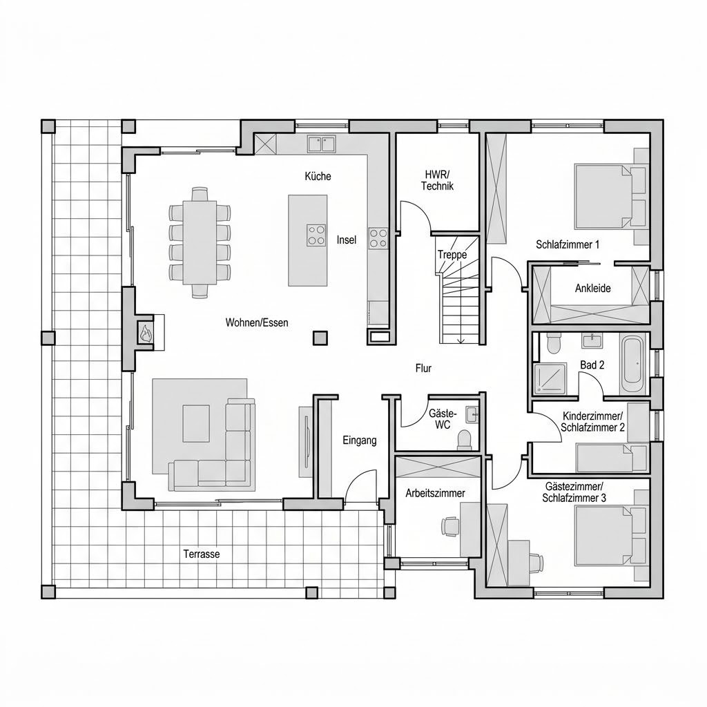 Grundriss Landhaus Villa 165 – 165 m² Luxusvilla & Designerhaus mit 5 Zimmern