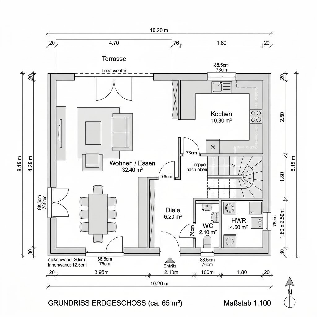 Grundriss Bausatzhaus Kompakt 105 – 105 m² Bausatzhaus mit 4 Zimmern