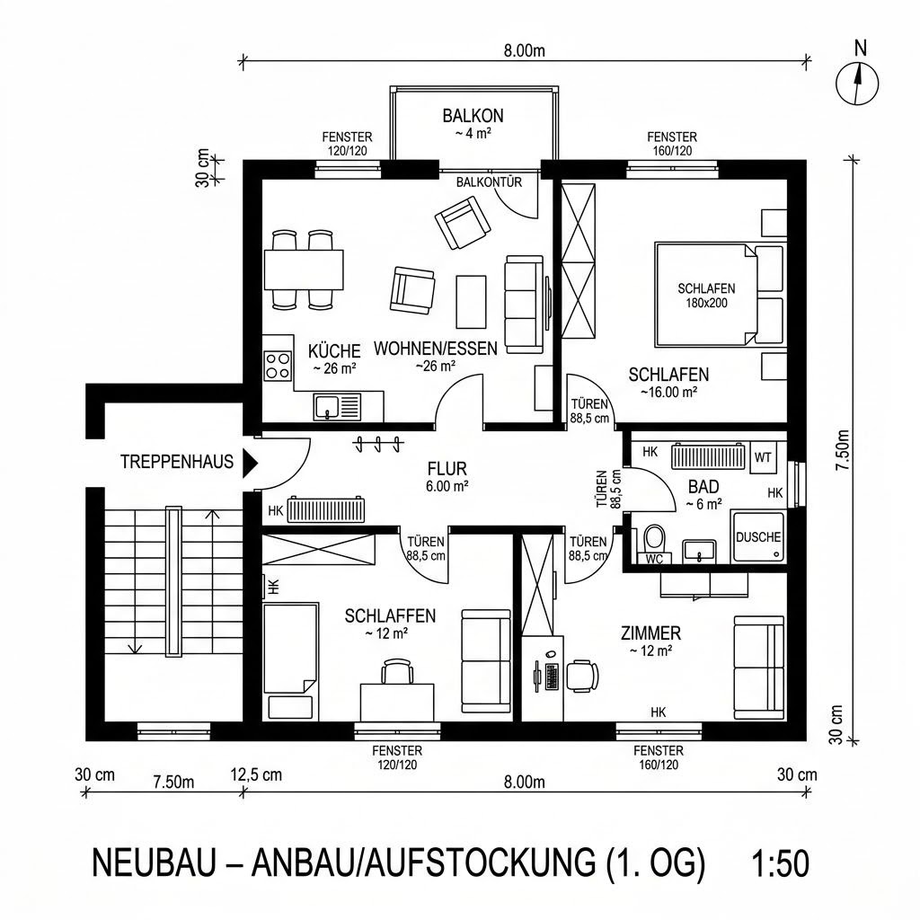 Grundriss COMMOD Aufstockung Modul 60 von Commod-Haus — 60 m², 3 Zimmer