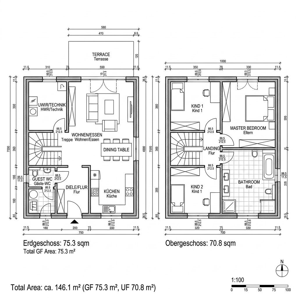 Grundriss Ausbaulinie AL 146 Satteldach von Fertighaus WEISS — 146 m², 5 Zimmer