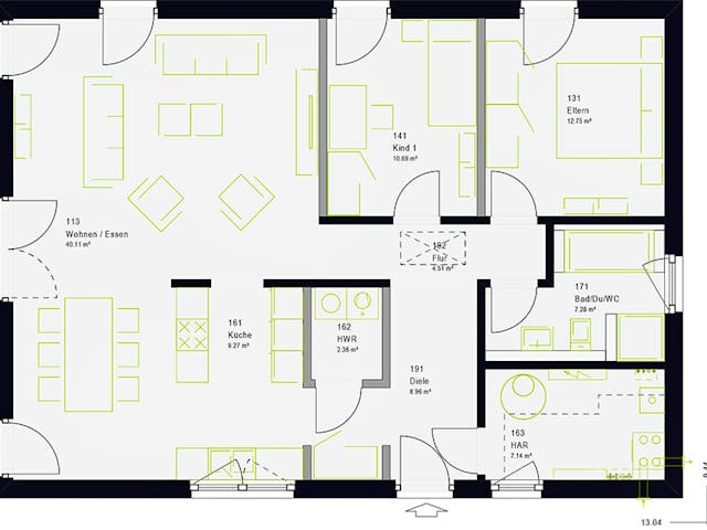 Grundriss ComfortStyle 10.01 W – Einfamilienhaus, 103 m², 4 Zimmer