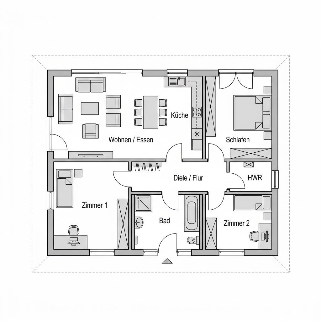Grundriss Eigenheim Ausbau 142 Bungalow – 118 m² Bungalow mit 4 Zimmern