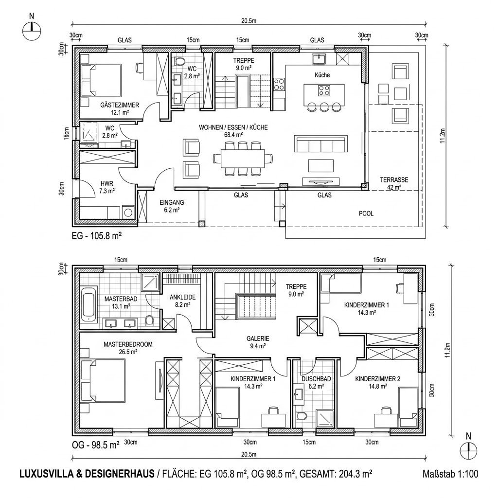 Grundriss Haus Sonnleitner von Baufritz — 204 m², 6 Zimmer