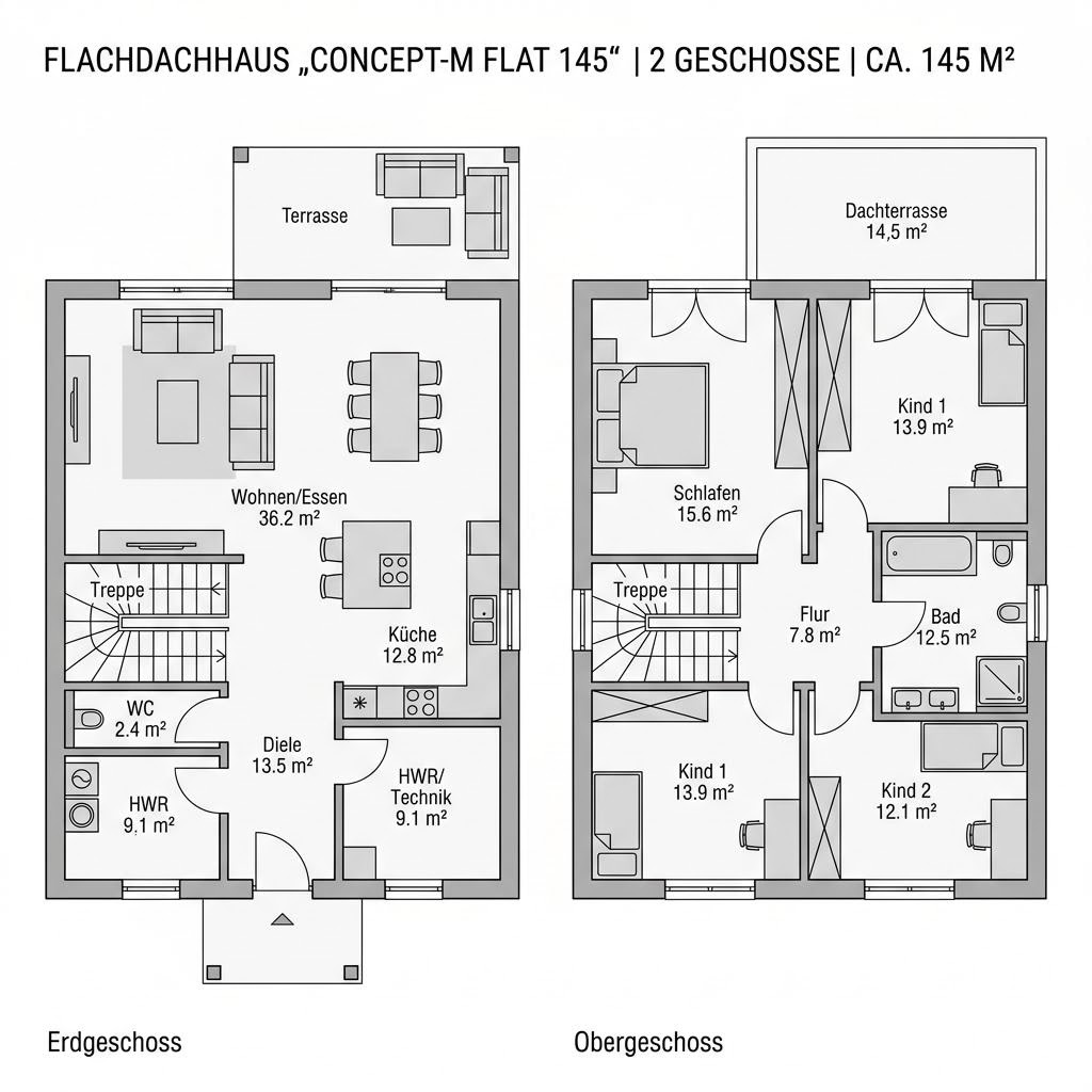 Grundriss Concept-M Flat 145 von Bien-Zenker — 145 m², 5 Zimmer