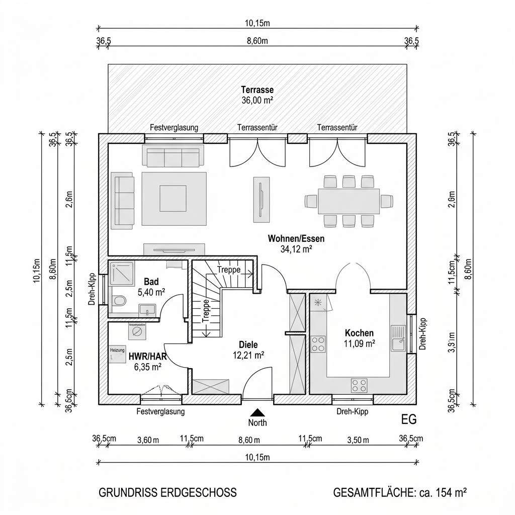 Grundriss Evolution Walm 154 – 154 m² Stadtvilla mit 5 Zimmern