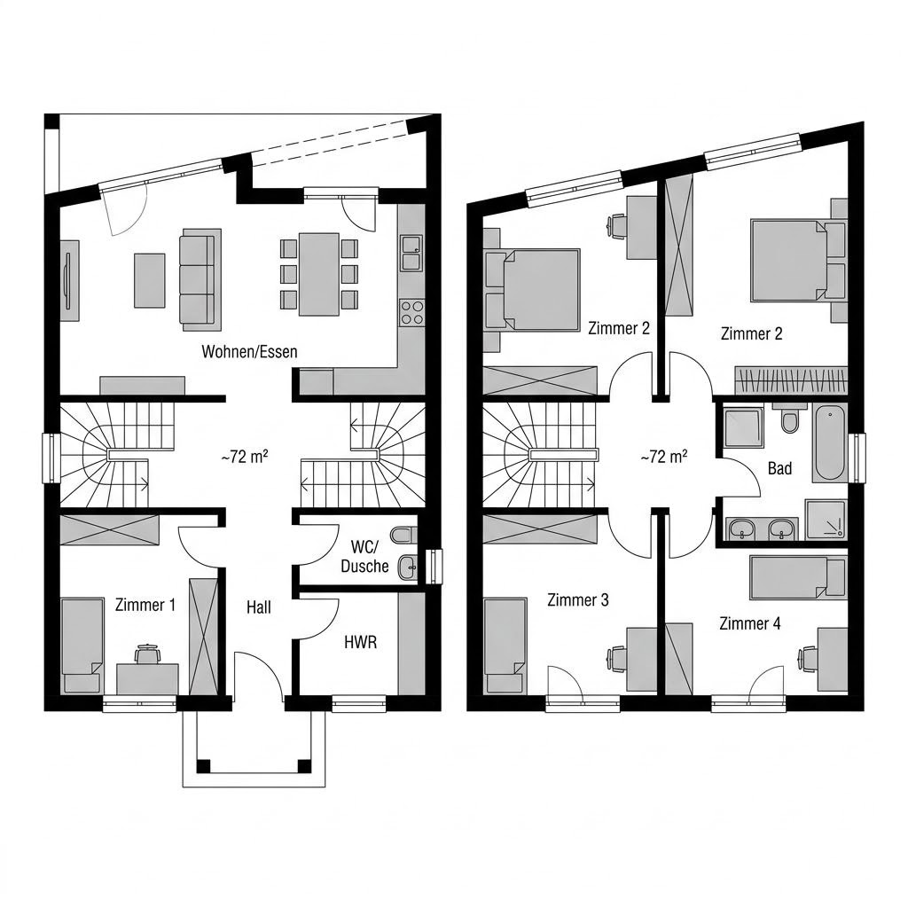 Grundriss Pultdachhaus Concept 144 von Bien-Zenker — 144 m², 5 Zimmer