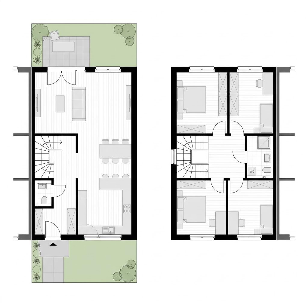Grundriss Reihenmittelhaus Concept R108 – 108 m² Reihenhaus mit 4 Zimmern