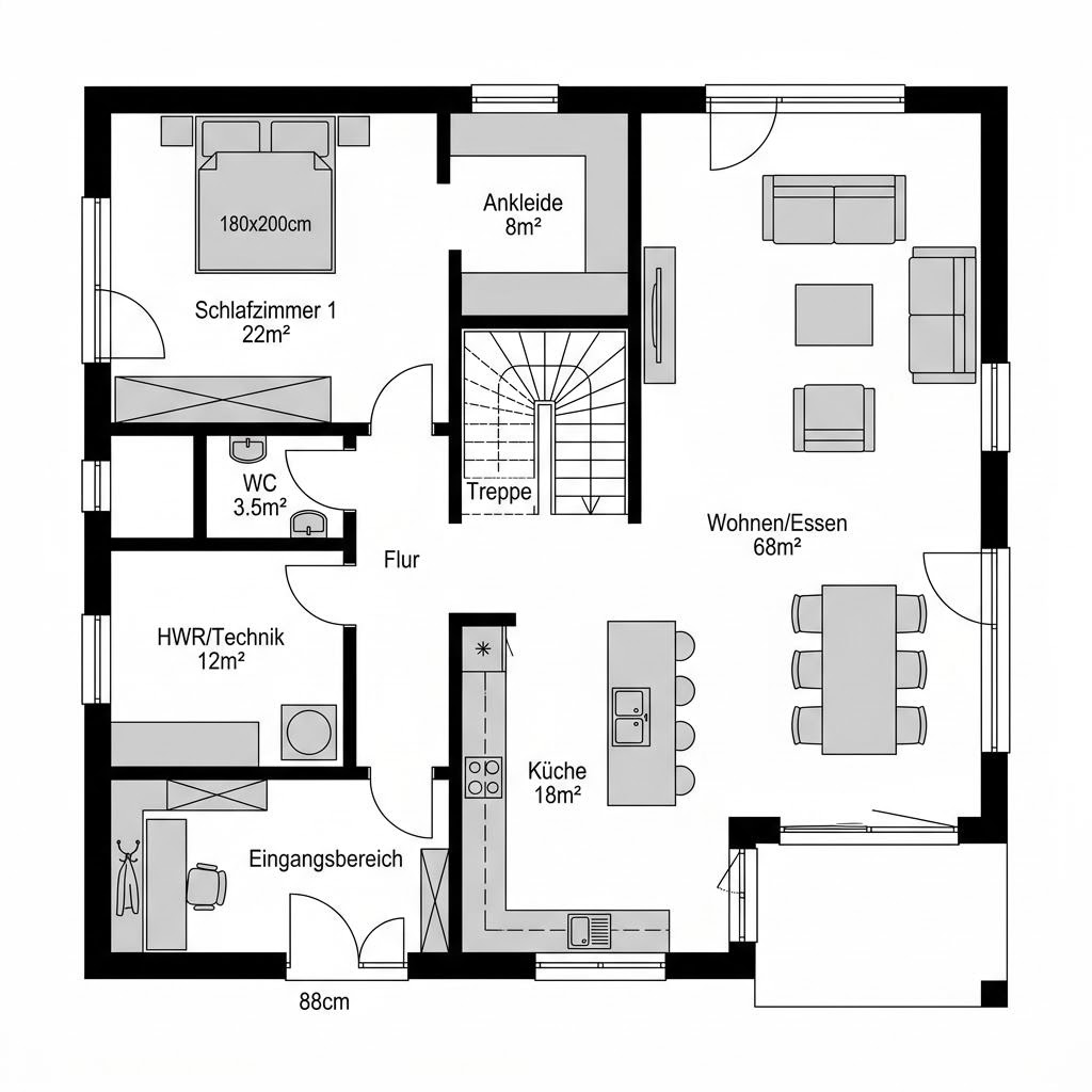 Grundriss City Life 158 – 158 m² Stadtvilla mit 5 Zimmern