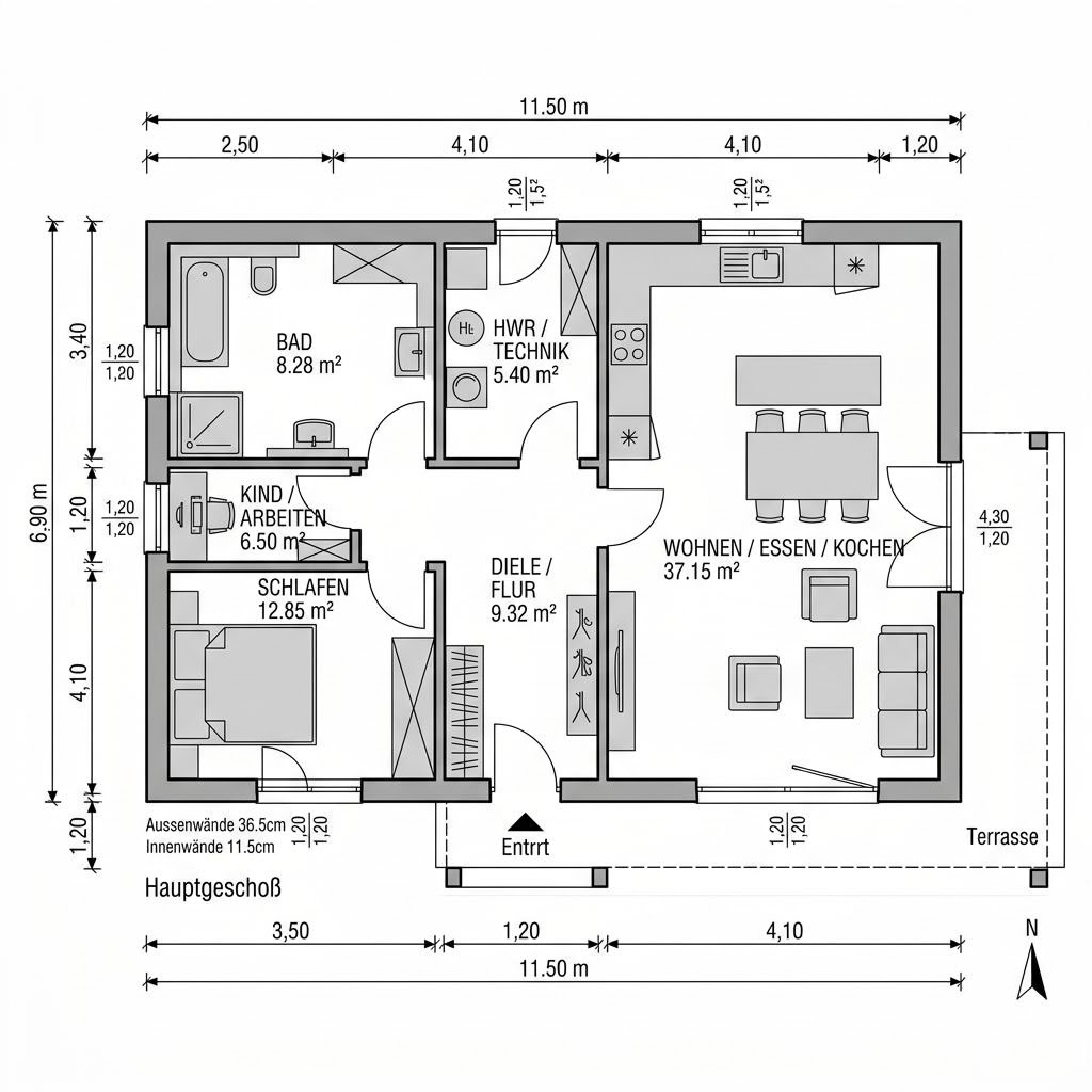Grundriss Singlehaus Sonnentonne 79 – 79 m² Singlehaus mit 2 Zimmern