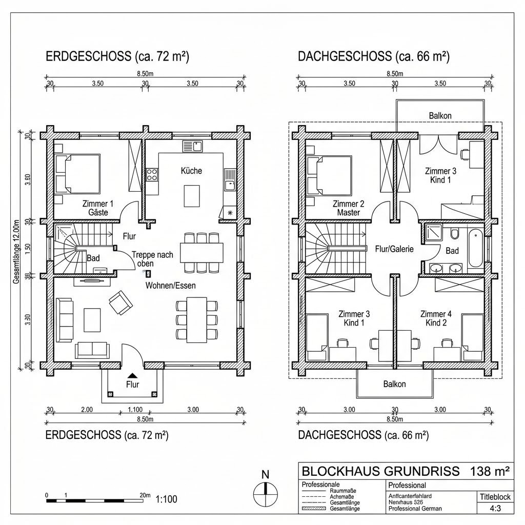 Grundriss Blockhaus Geestland 138 von Fuhrberger Fachwerkhaus — 138 m², 5 Zimmer