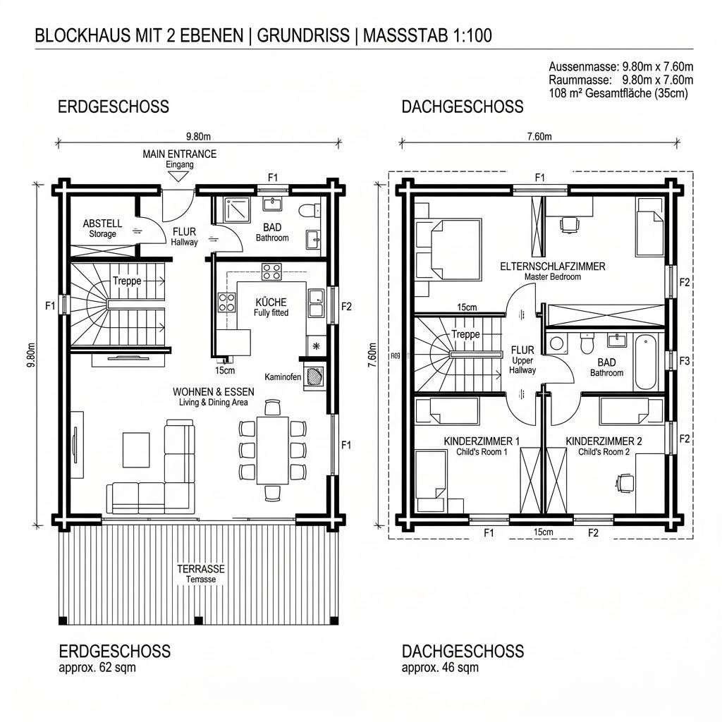 Grundriss Bayerwald 108 von Fullwood Wohnblockhaus — 108 m², 4 Zimmer