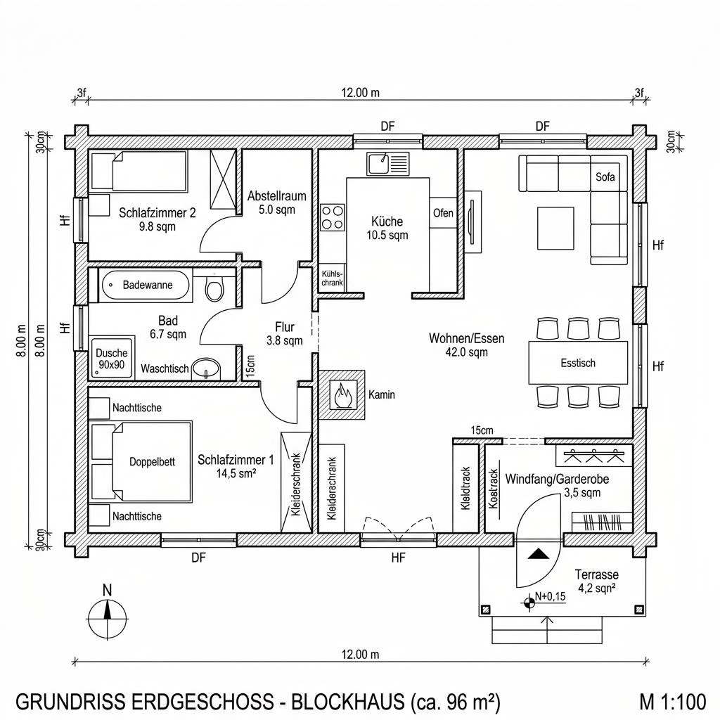 Grundriss Uckermark 96 von Fullwood Wohnblockhaus — 96 m², 3 Zimmer