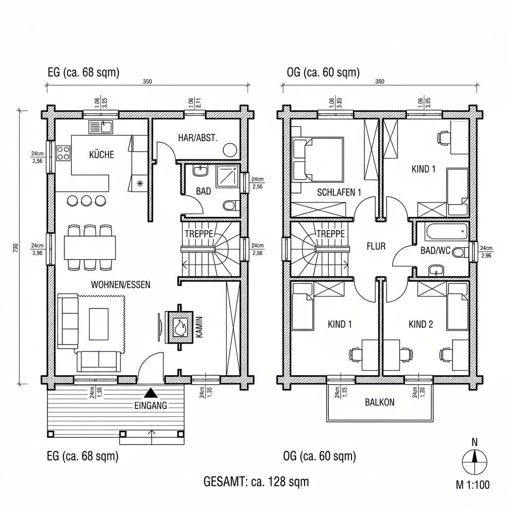 Grundriss Waldrand 128 von Fullwood Wohnblockhaus — 128 m², 5 Zimmer