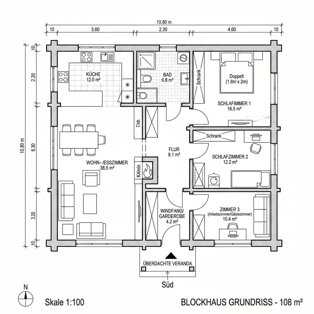 Grundriss Natur 108 von KD-Haus — 108 m², 3 Zimmer