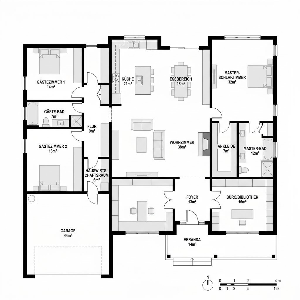 Grundriss Charleston 198 – 198 m² Amerikanisches Haus mit 6 Zimmern