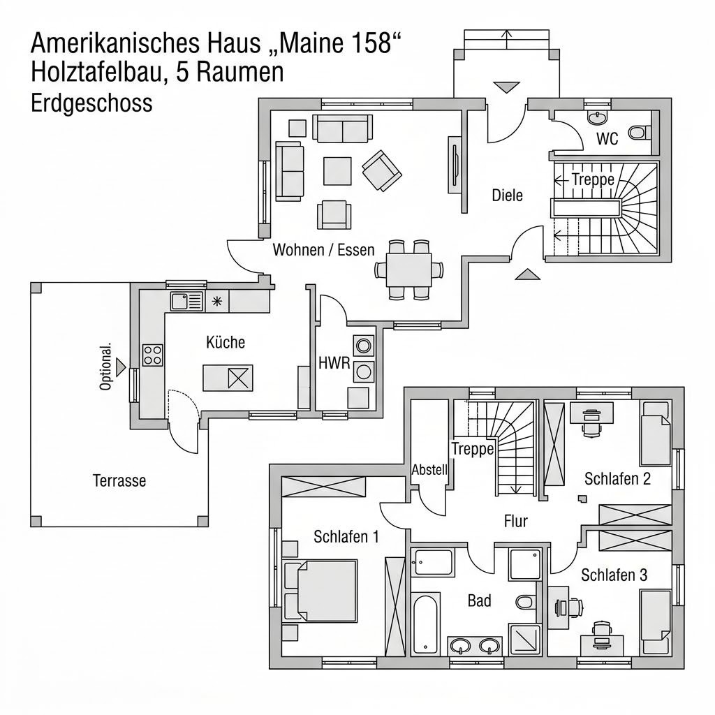 Grundriss Maine 158 von Bostonhaus — 158 m², 5 Zimmer