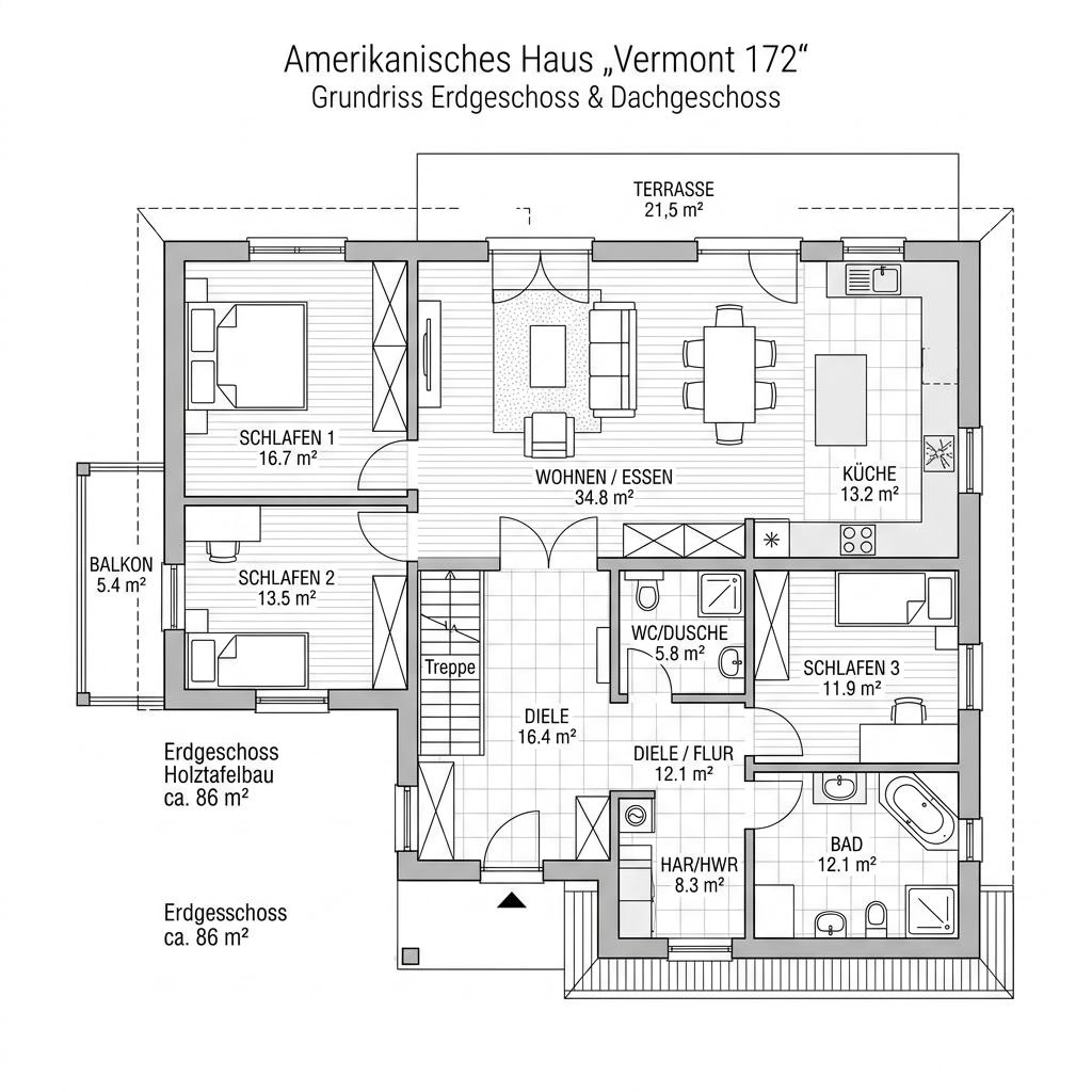 Grundriss Vermont 172 von Bostonhaus — 172 m², 5 Zimmer