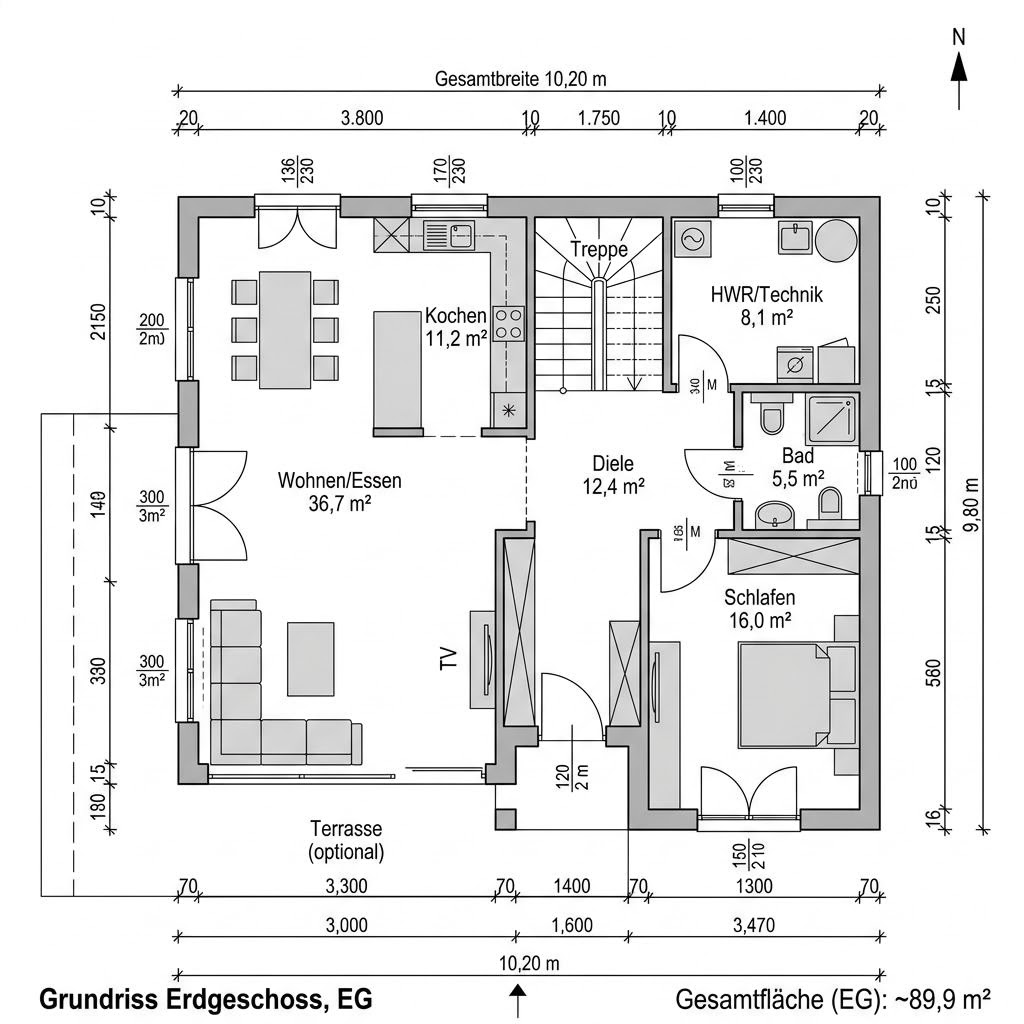 Grundriss Klassik Turm 149 – 149 m² Stadtvilla mit 5 Zimmern