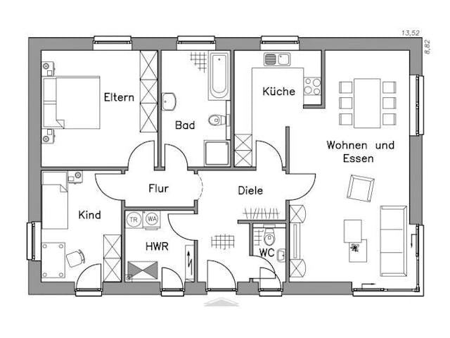 Grundriss Bungalow BL 95 Variante M – Bungalow, 94 m², 3 Zimmer