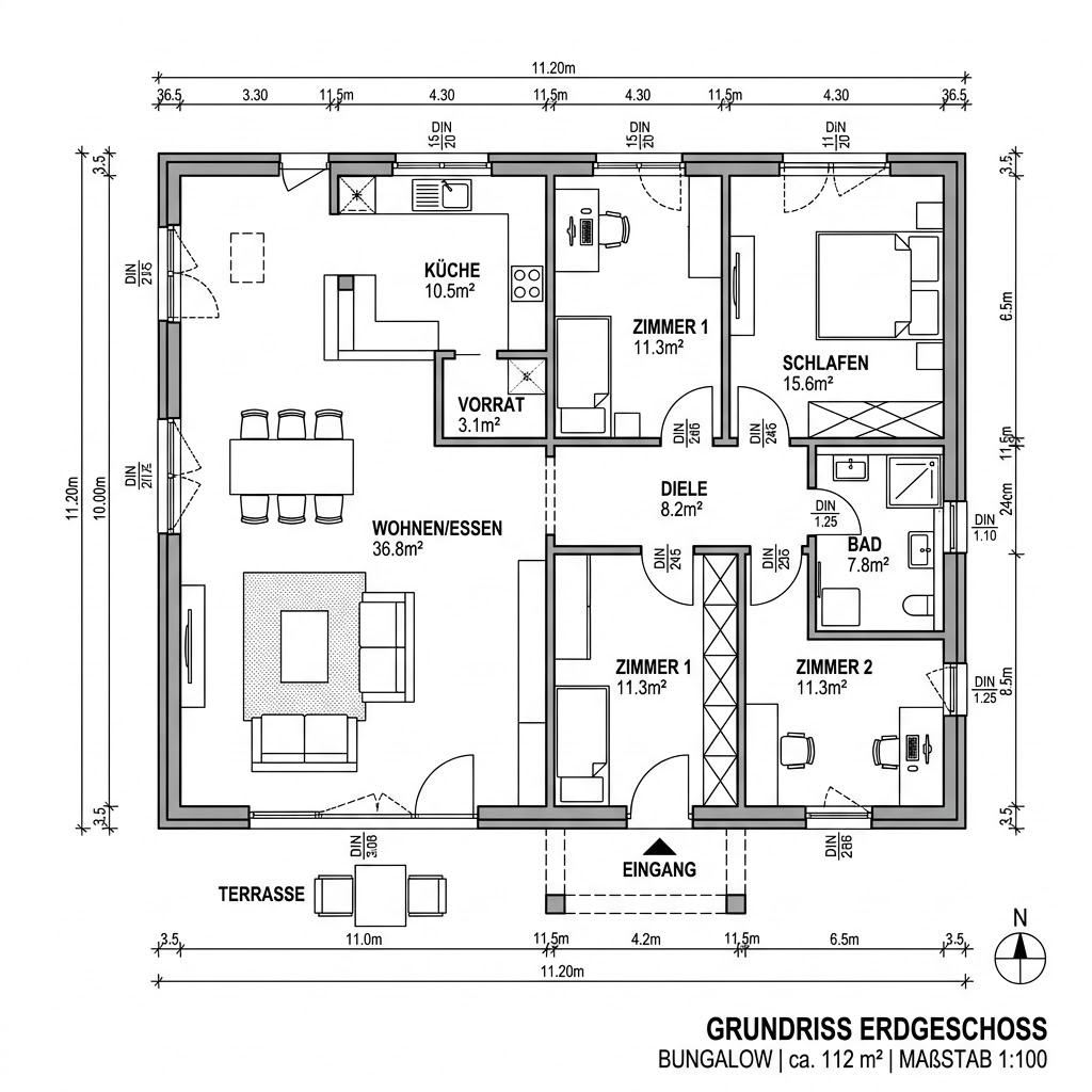 Grundriss Planungsbeispiel 112SB20 von Bio-Solar-Haus — 112 m², 4 Zimmer