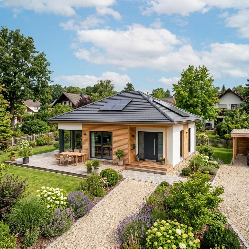 Bungalow Simssee 105 von Chiemgauer Holzhaus — ebenerdiges Vollholzhaus mit Walmdach und 105 m²