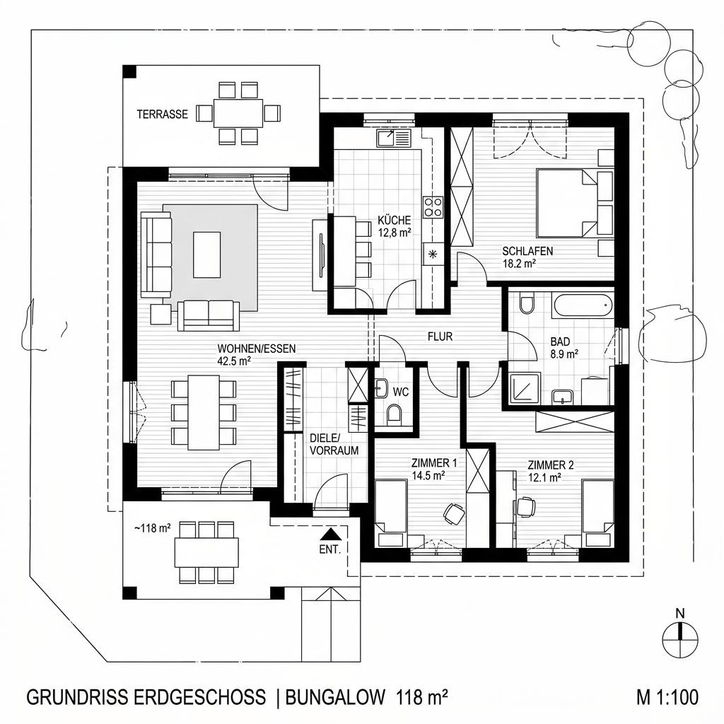 Grundriss Park 118 Bungalow von Danwood — 118 m², 4 Zimmer