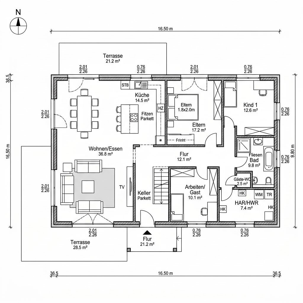 Grundriss Park 146 Bungalow von Danwood — 146 m², 5 Zimmer