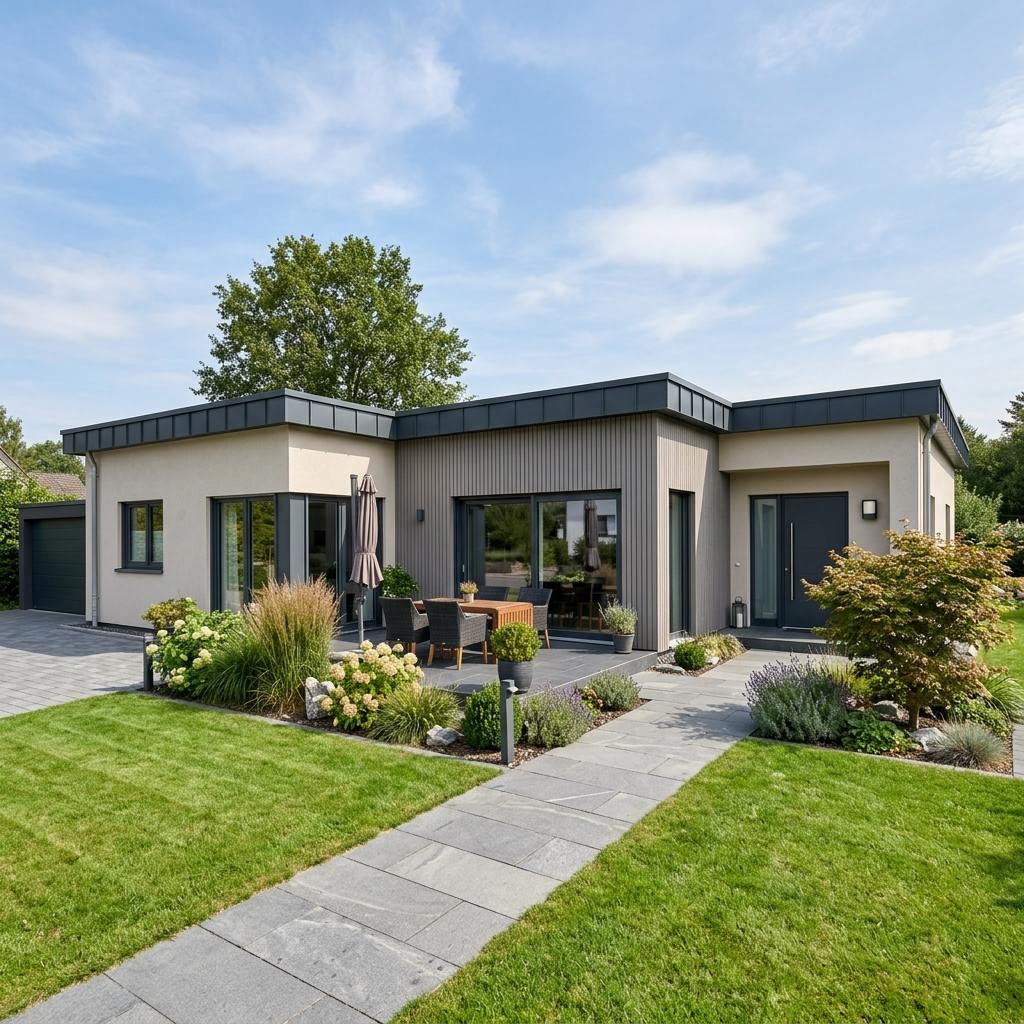 Bungalow Flach 118 von Econ Das Haus — ebenerdiges Massivhaus mit Flachdach