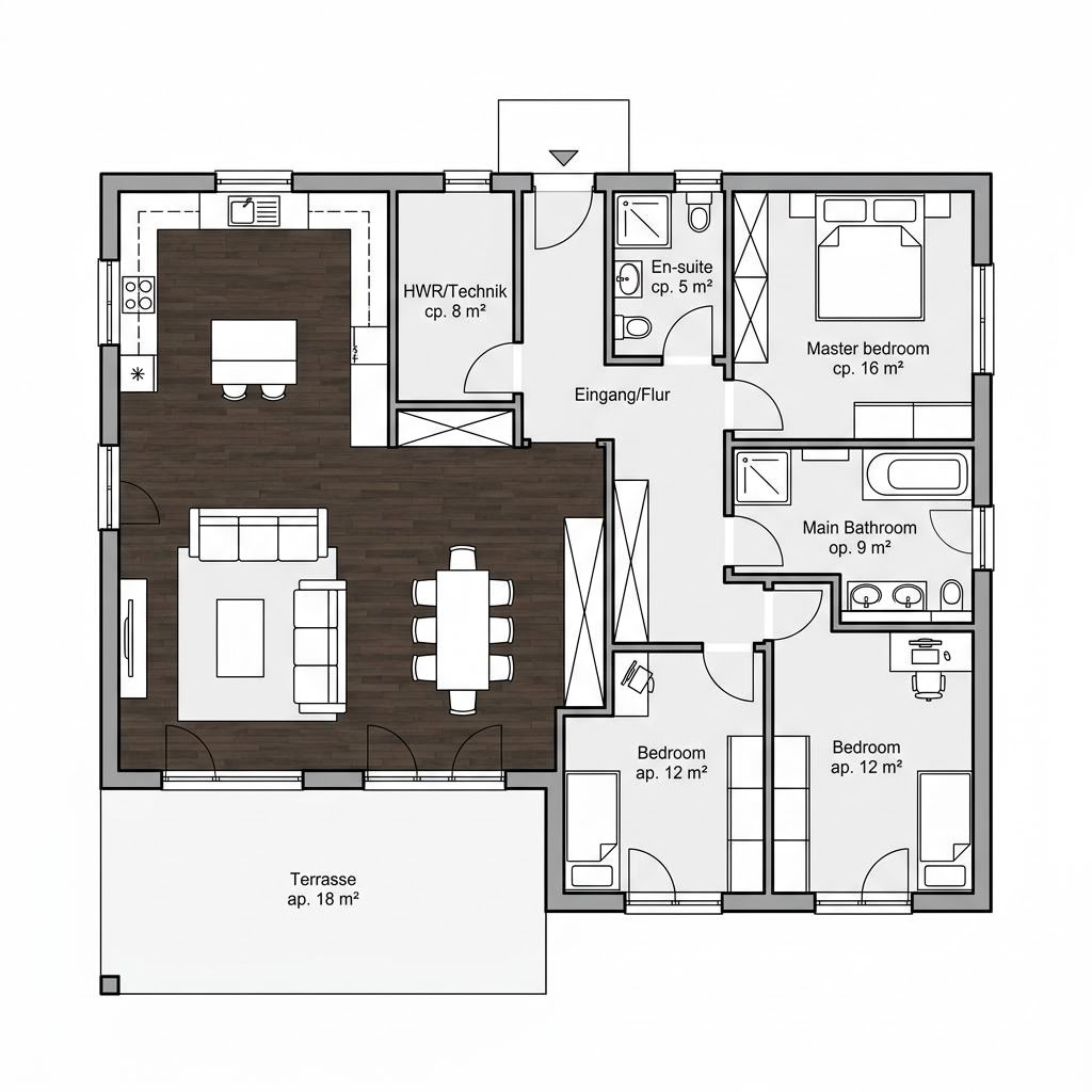 Grundriss Bungalow 131 – 131 m² Bungalow mit 4 Zimmern