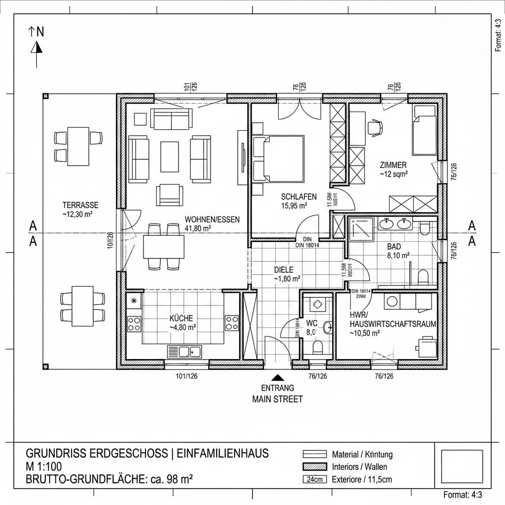 Grundriss Bungalow 98 von Fingerhut Haus — 98 m², 3 Zimmer