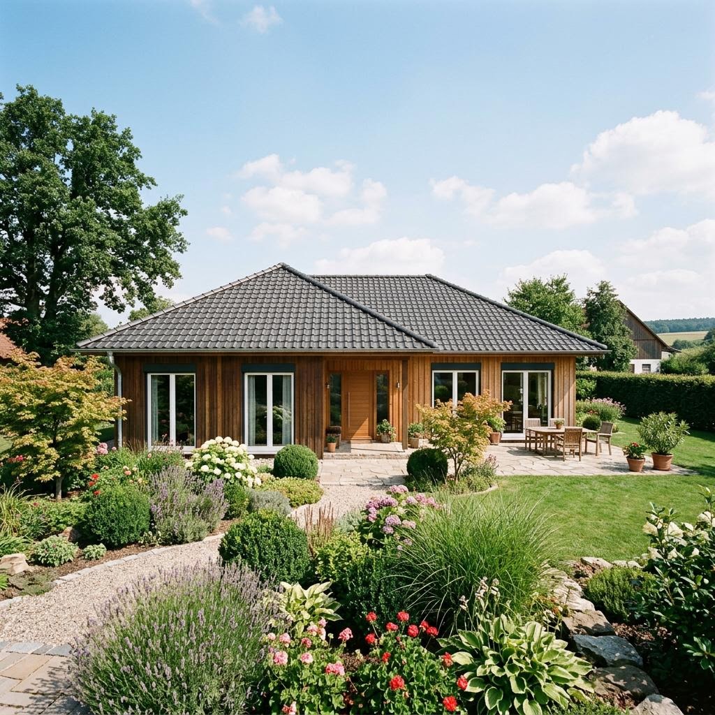 Bungalow Bungalow Ulme 118 von Frammelsberger Holzhaus — Fertighaus in Holztafelbau mit rund 118 m²