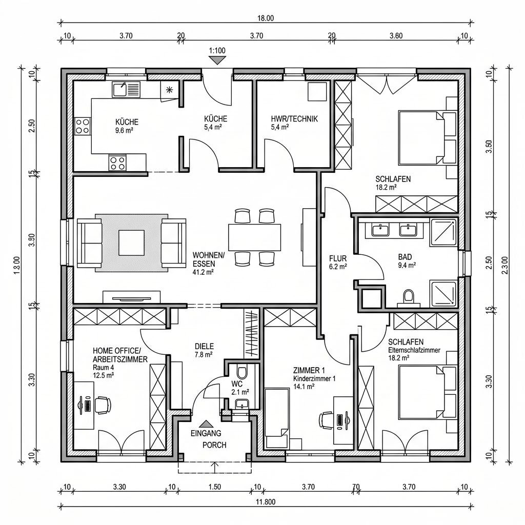 Grundriss Bungalow 118 von Genböck Haus — 118 m², 4 Zimmer