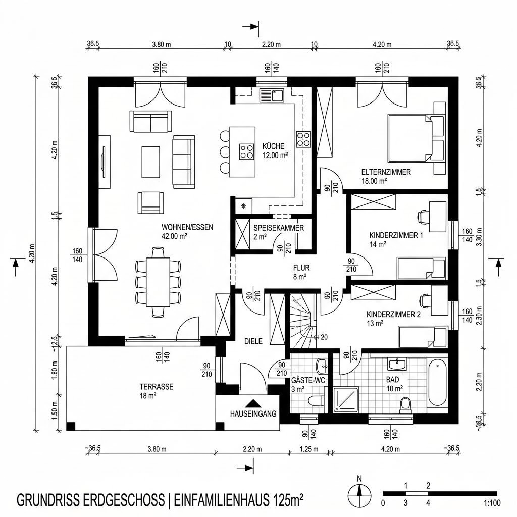 Grundriss Bungalow 125 von Hartl Haus — 125 m², 4 Zimmer
