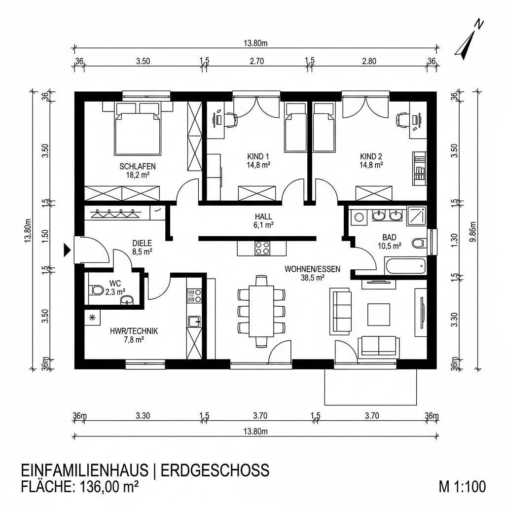 Grundriss Cumulus 1088 von Heinz von Heiden — 136 m², 4 Zimmer