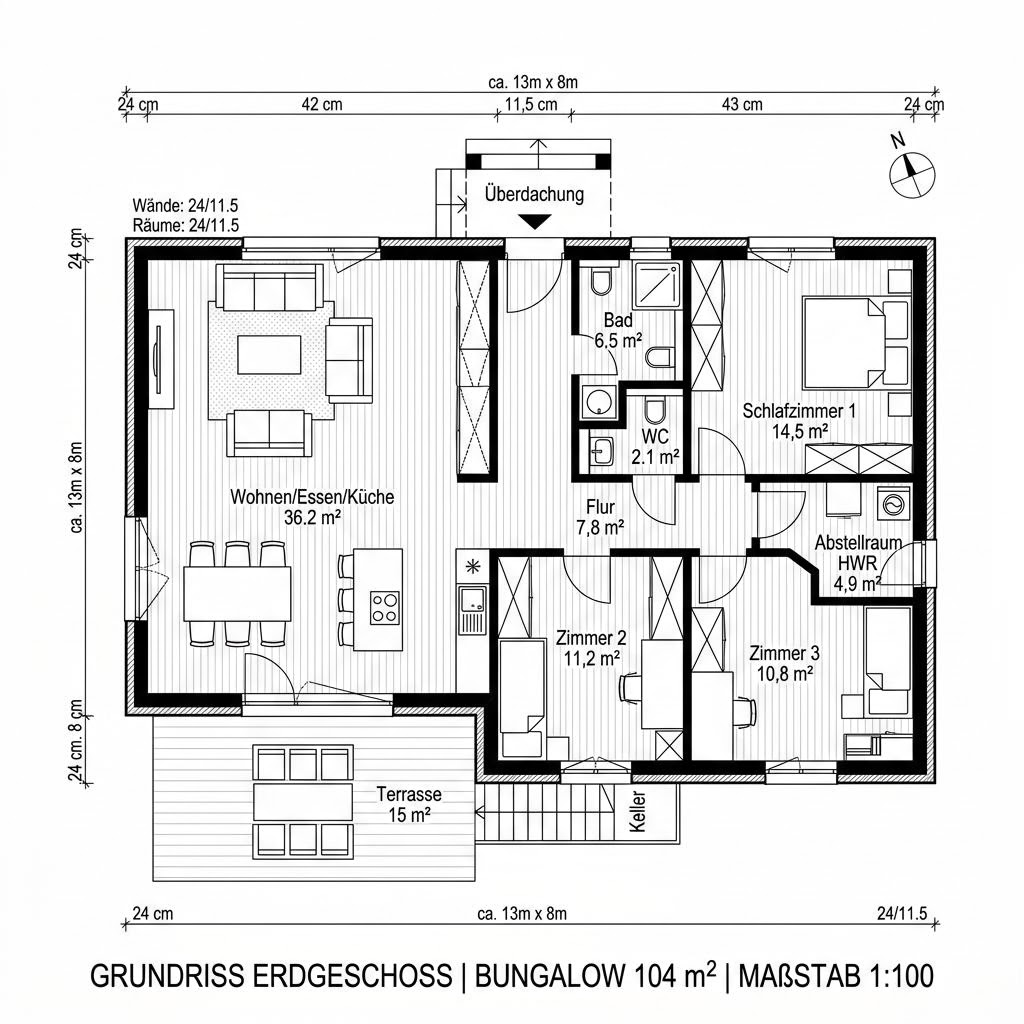 Grundriss Seeshaupt von Isartaler Holzhaus — 104 m², 3 Zimmer