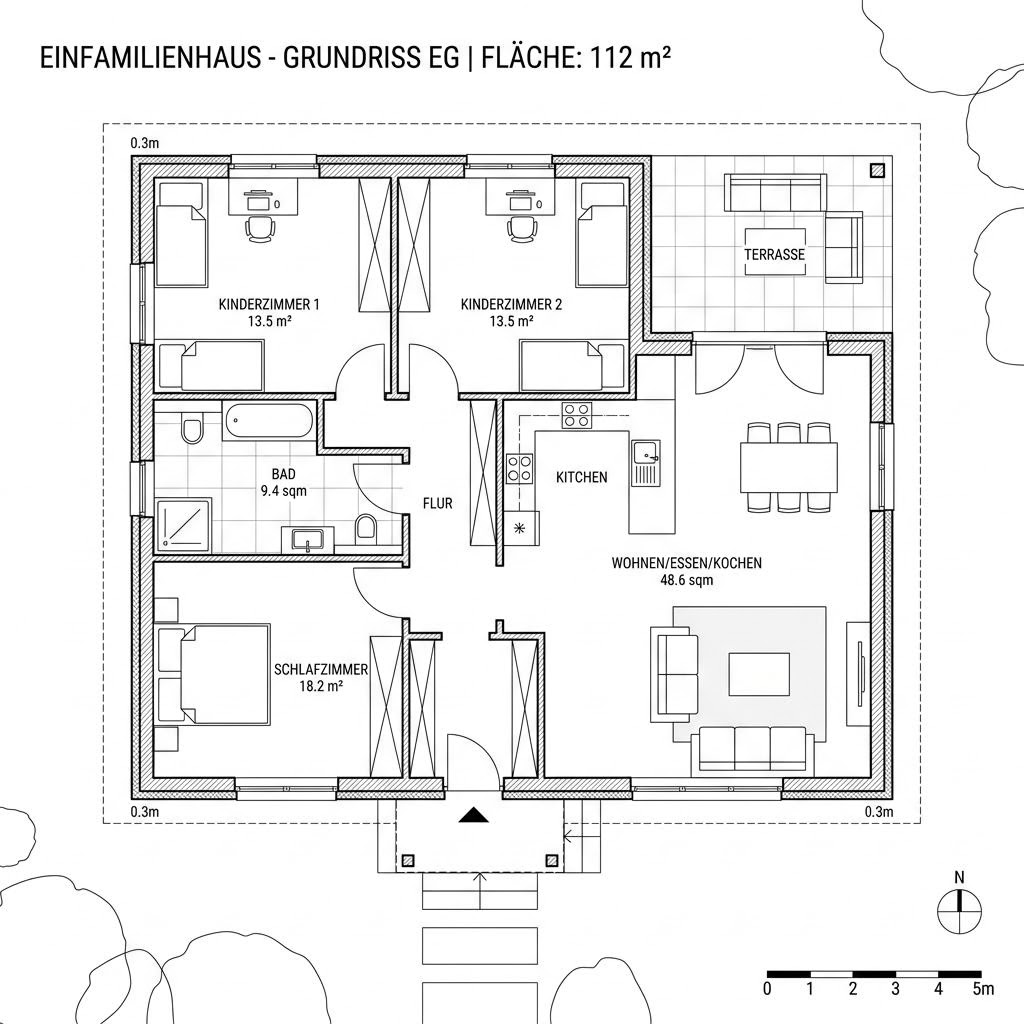 Grundriss Solitär Bungalow 112 von Keitel-Haus — 112 m², 3 Zimmer