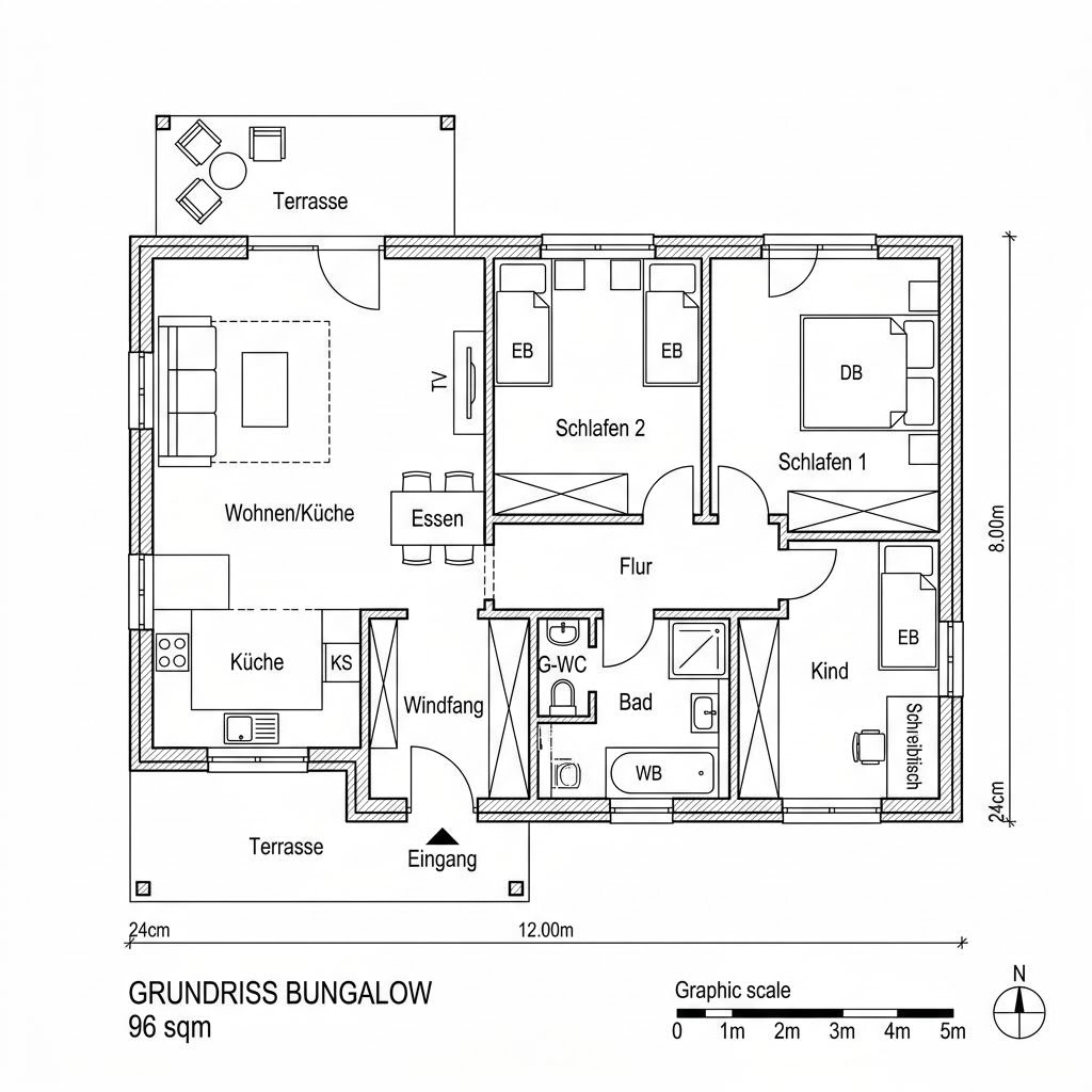 Grundriss Arles 96 von P & P Massivhaus — 96 m², 3 Zimmer